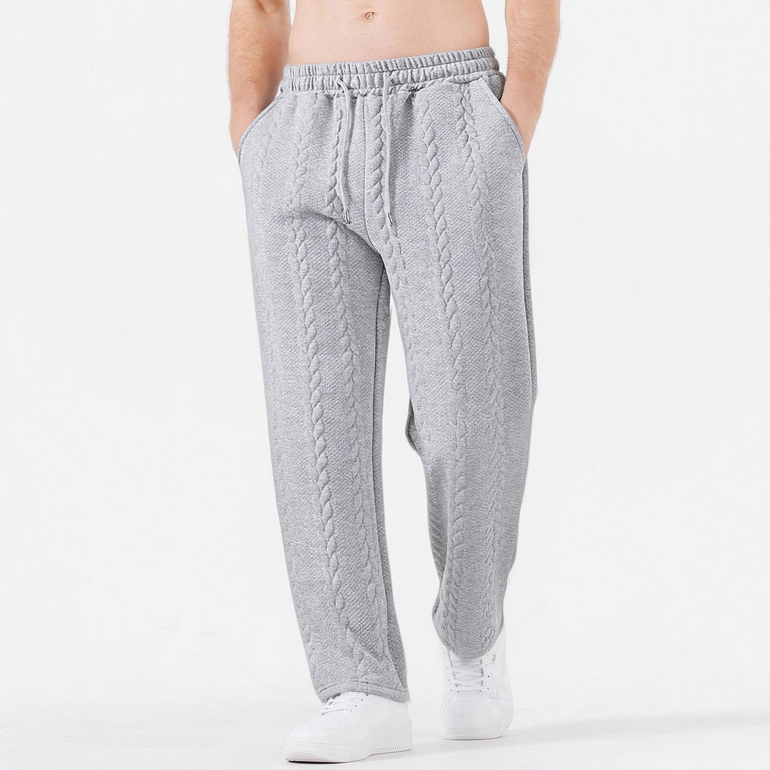 Herren grobgestrickte Lounge-Jogginghose mit Zopfstrick, Elastikbund und Kordelzug Drune