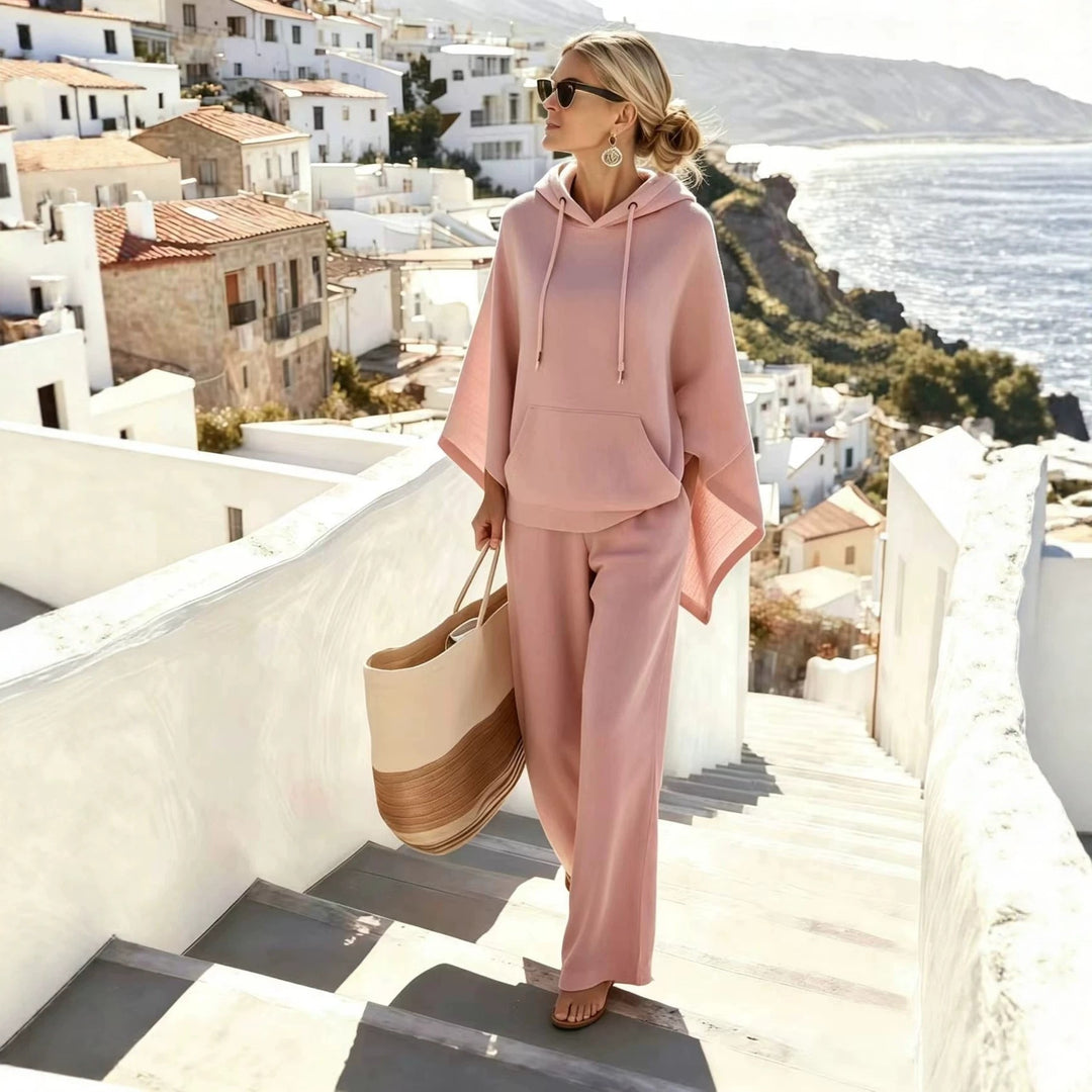 Damen nan lässiges Kapuzenponcho und weite Hose Lounge-Set aus weichem Sweatstoff Drune