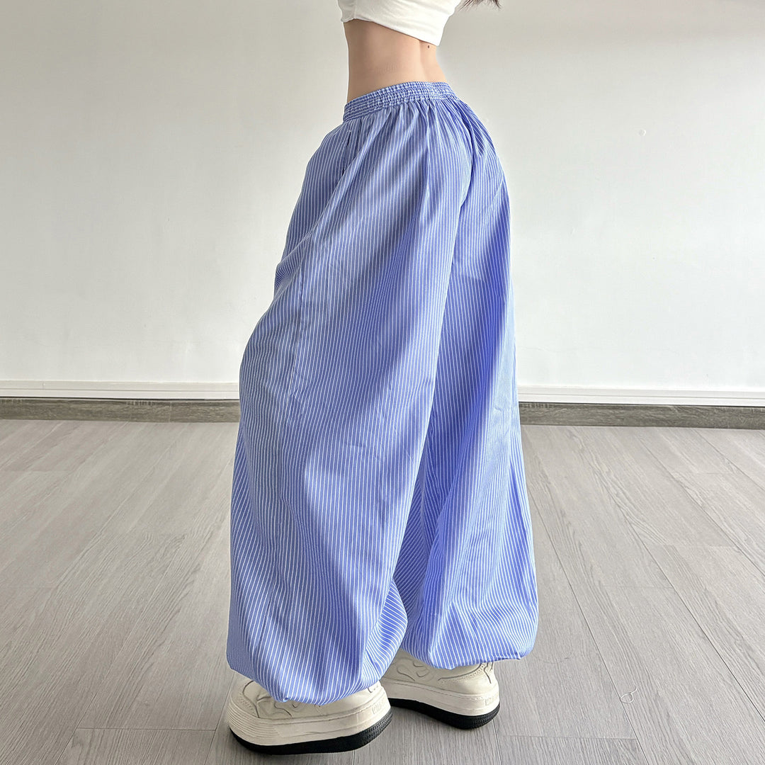 Damen Weite Lounge-Hose mit Smokbund, Tunnelzug, Knopfleiste und elastischen Fußbündchen Drune