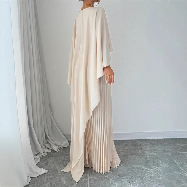 Drune | Elegantes Langes Kleid Batwing Ärmel Faltendes Asymmetrisches Design Fließende Passform