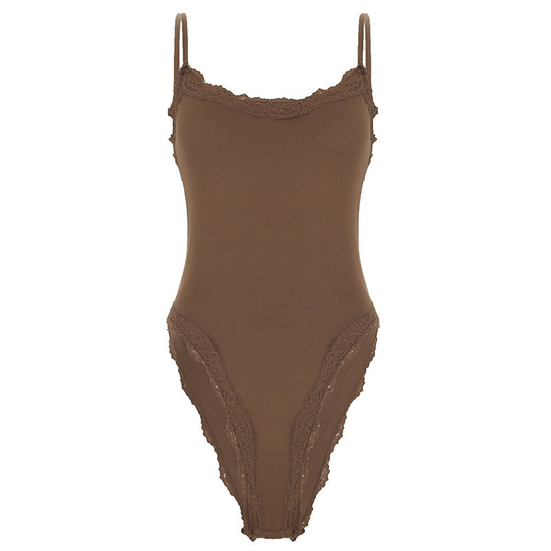 Damen eleganter Bodysuit mit Spitzenakzenten und verstellbaren Trägern Drune
