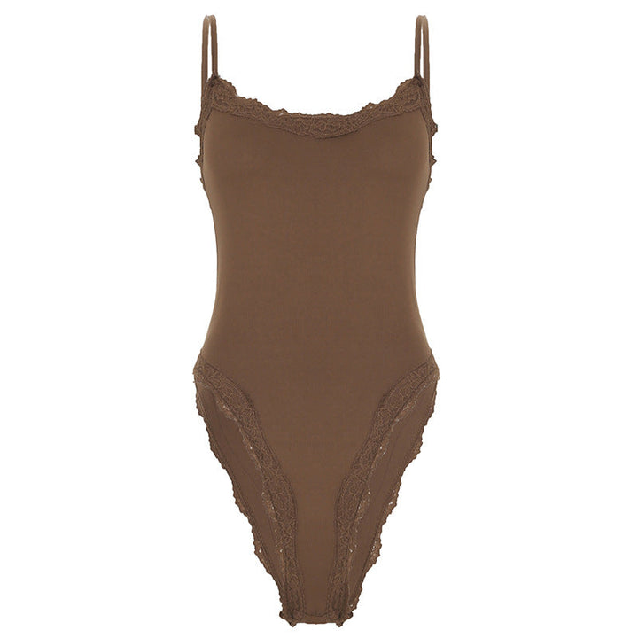 Damen eleganter Bodysuit mit Spitzenakzenten und verstellbaren Trägern Drune