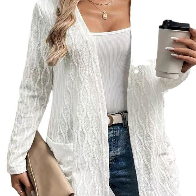 Damen Strickjacke mit raffiniertem Wellenmuster und praktischen Taschen Drune