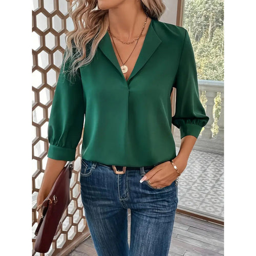Damen Elegante Viskosebluse mit 3/4-Ärmeln und V-Ausschnitt Drune