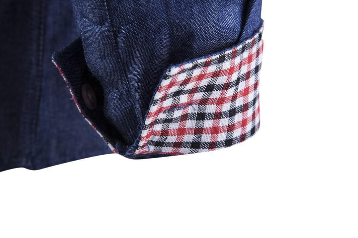 Herren Denim Langarmhemd mit kontrastierenden Knöpfen und Brusttasche Drune