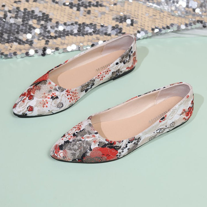 Damen Ballerinas mit floralem Muster und elegantem, spitzem Zehenbereich Drune
