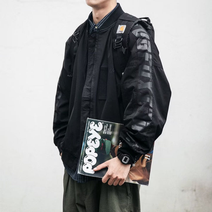 Unisex Leichte Oversize-Bomberjacke aus Nylon mit reflektierenden Ärmeln und Rippbündchen Drune