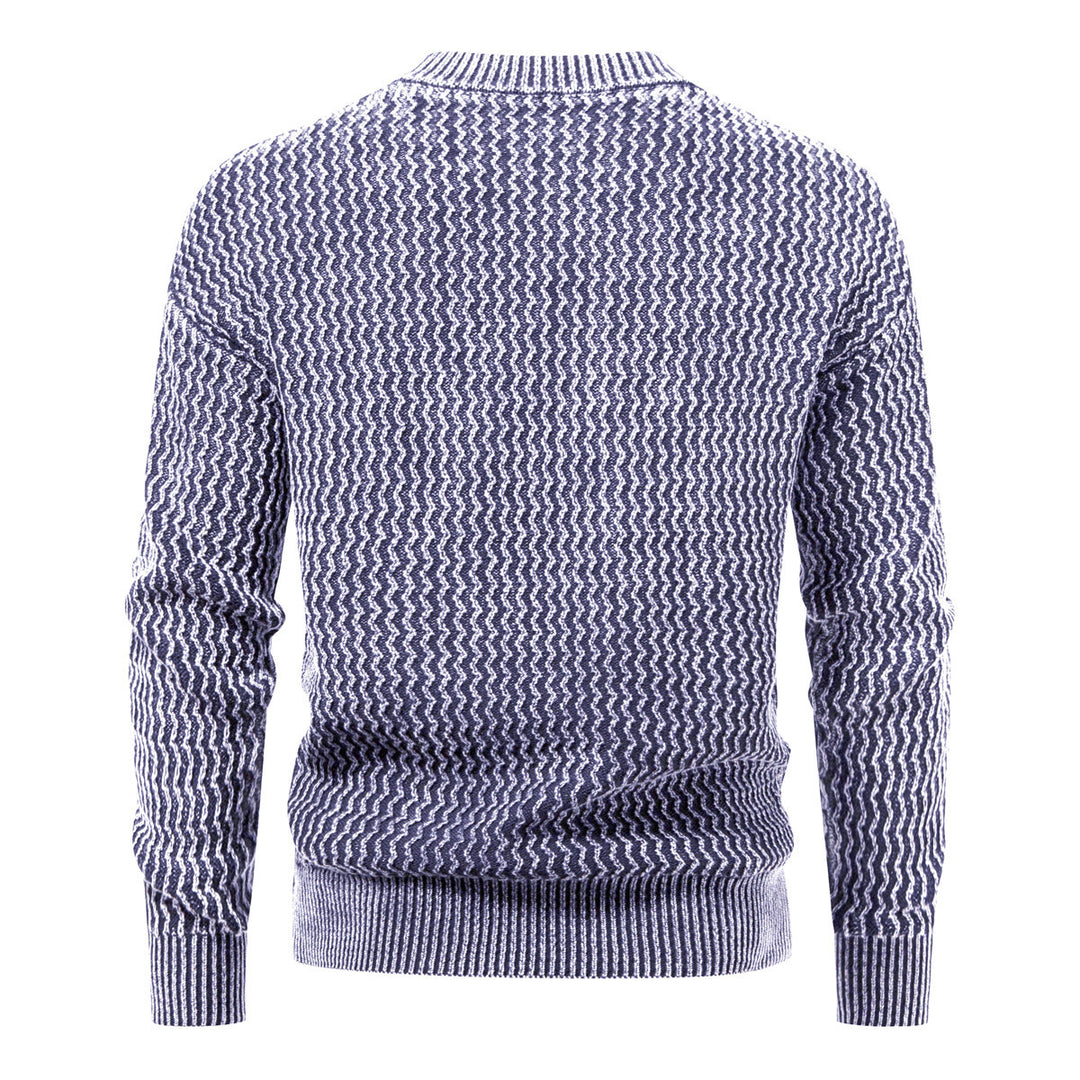 Herren Strukturierter Feinstrick-Pullover mit Stehkragen und Zickzackmuster Drune