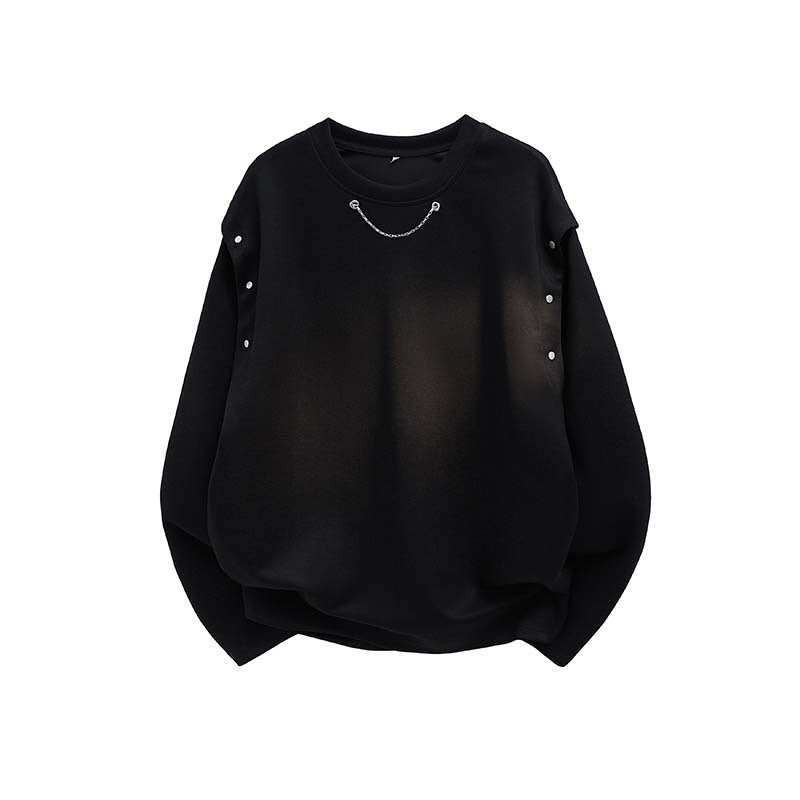 Damen Oversized Sweatshirt mit Ketten-Detail und Druckknopf-Ärmelöffnung Drune