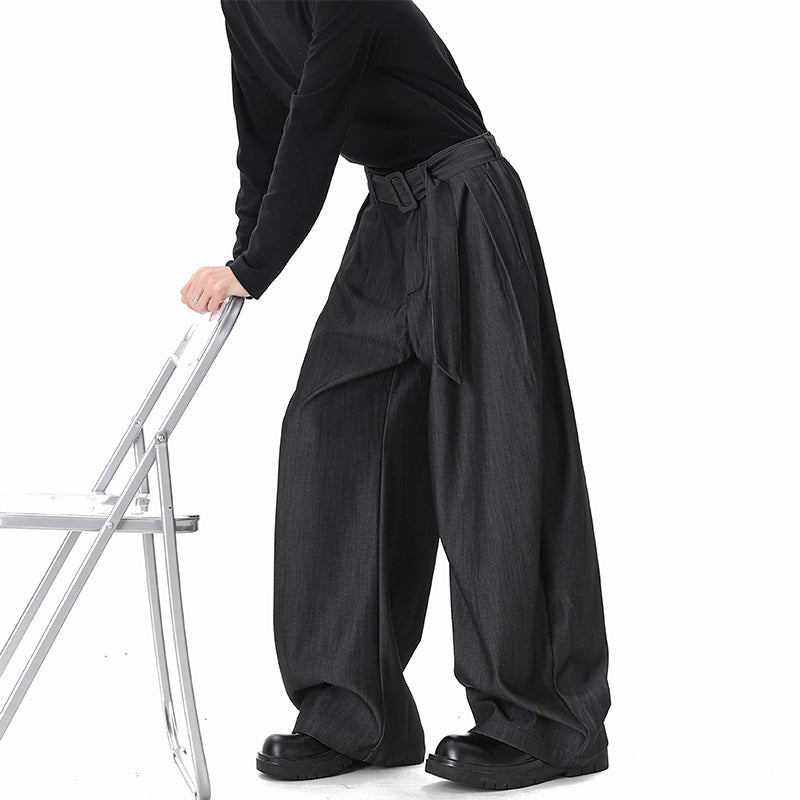 Damen Weite Paperbag-Hose mit hohem Bund, Falten und Taillengürtel Drune