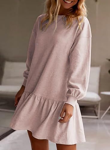 Damen Lässiges Sweatkleid mit voluminösen Ärmeln und Rüschensaum Drune
