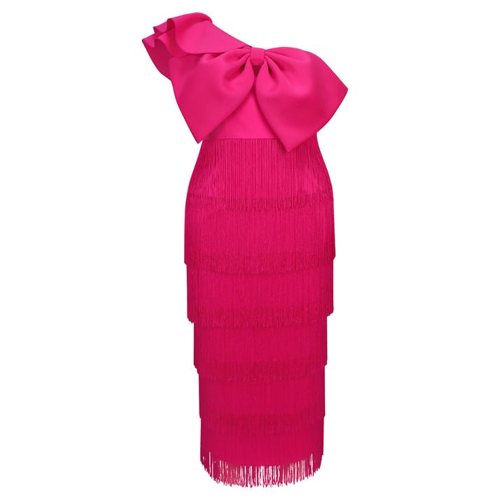 Damen Cocktailkleid mit voluminösem Rüschendesign und Fransen Drune