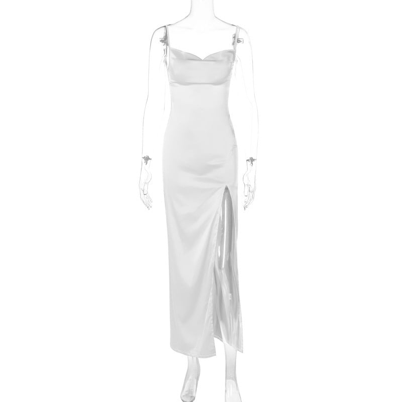 Damen Elegantes Maxikleid mit tiefem Schlitz und Spaghettiträgern Drune