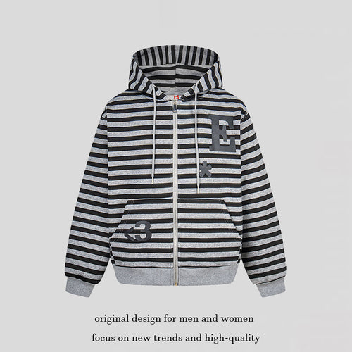 Damen Kapuzen-Sweatjacke im Oversize-Streifenlook mit durchgehendem Reißverschluss und typografischem Frontprint Drune