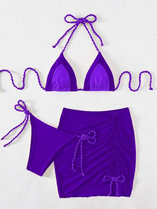Damen Bikini-Set mit modernem Knoten-Design und figurbetontem Rock Drune