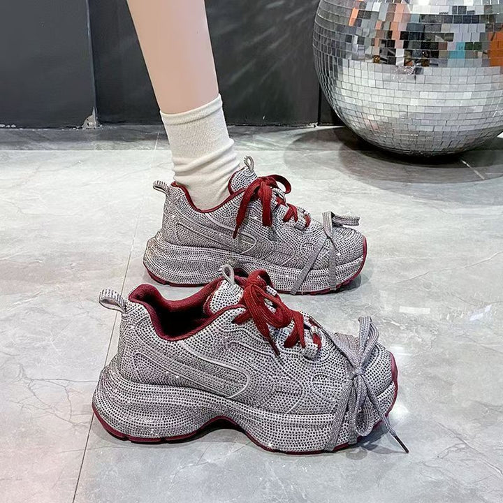 Damen Chunky Plateau-Sneaker mit gewellter Profilsohle und glitzernder Mesh-Optik Drune