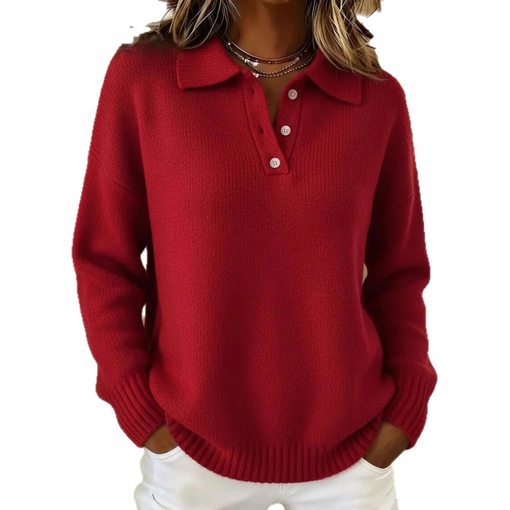 Damen nan kuscheliger Polokragenpullover mit kurzer Knopfleiste und gerippten Bündchen Drune