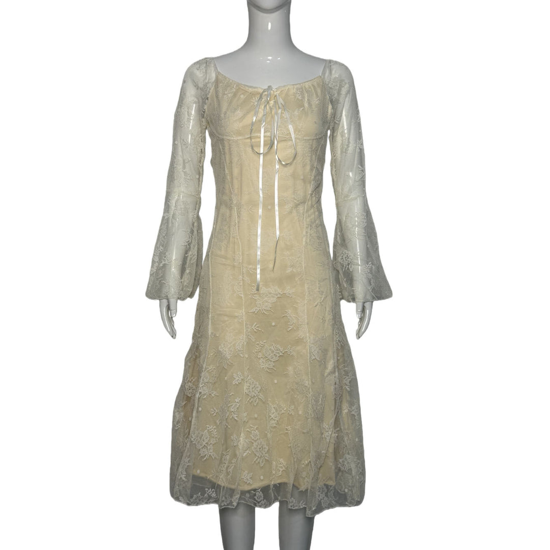 Damen Spitzenkleid mit Korsagen-Bustier, Glockenärmeln & zartem Spitzen-Overlay Drune