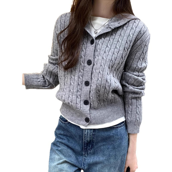 Damen Strickjacke mit Kapuze und Zopfdesign Drune