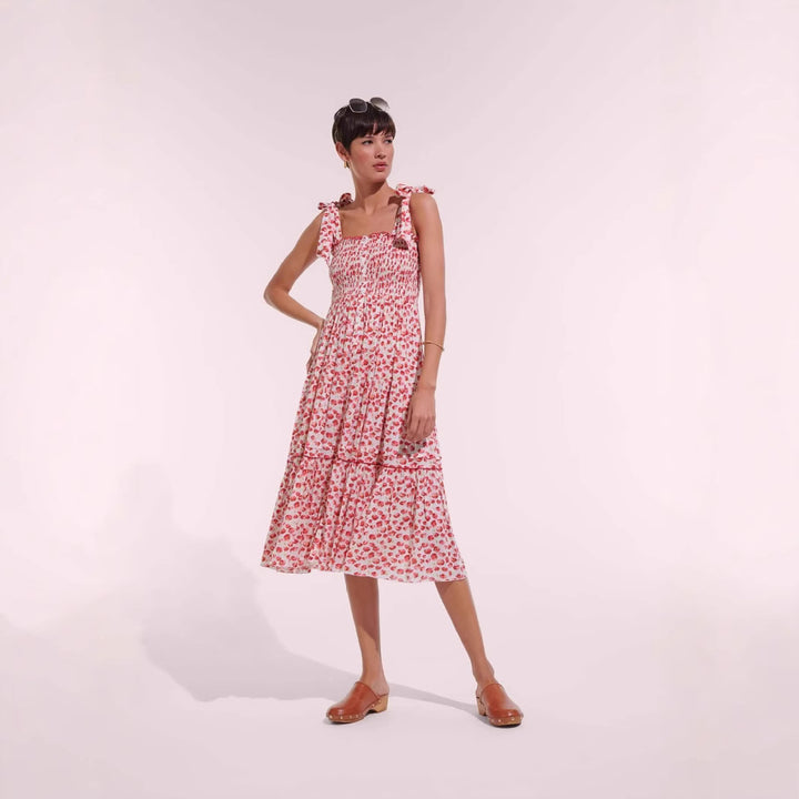 Damen Maxikleid mit floralem Rüschendesign und elastischem Oberteil Drune