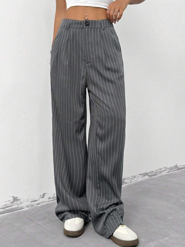 Damen Elegante und weite Stoffhose mit Streifenmuster Drune