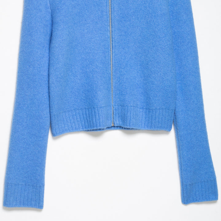 Damen Grobgestrickte Kurzjacke mit Reißverschluss, weitem Kragen und geripptem Saum Drune