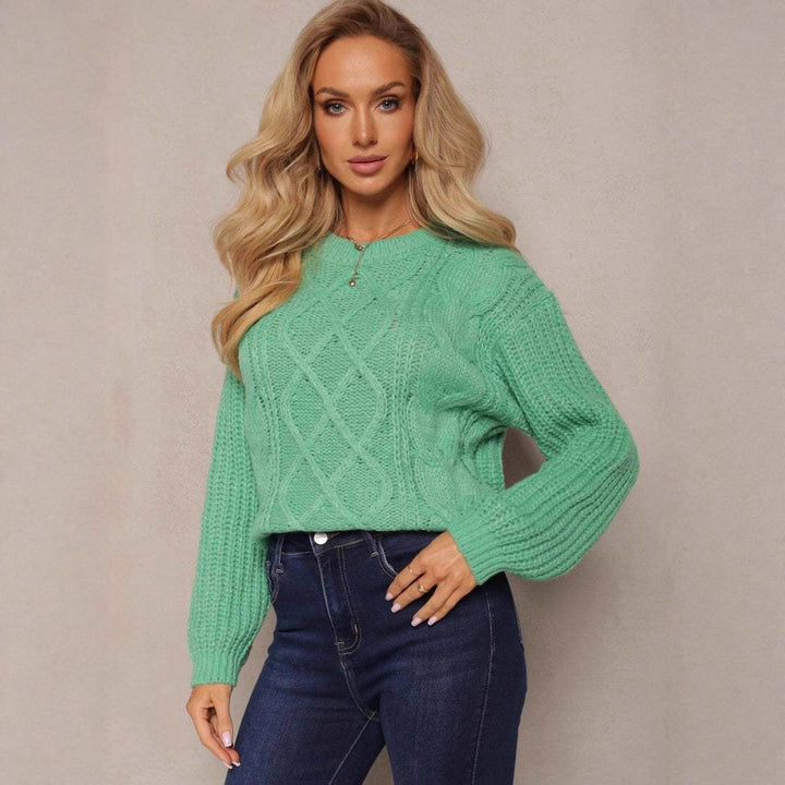 Damen Grobstrickpullover mit romantischem Zopfdesign und weiten Ärmeln Drune
