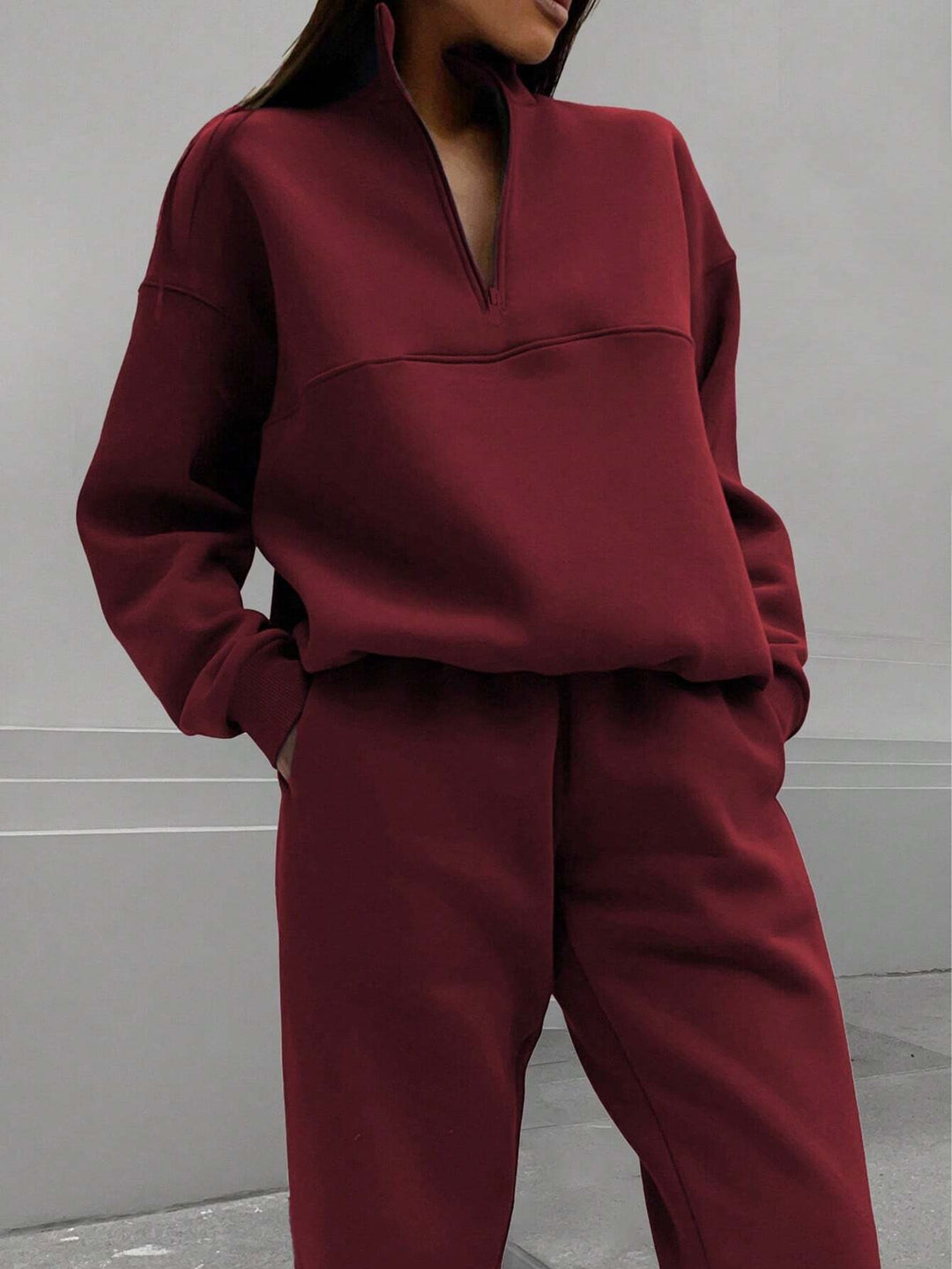 Damen nan Oversize Half-Zip Sweatshirt mit Stehkragen und weicher Jogginghose Drune