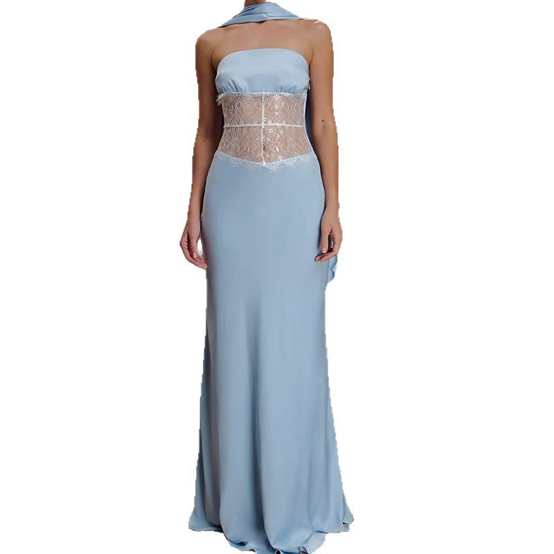 Damen Hochwertiges Abendkleid mit floralem Spitzenoberteil Drune
