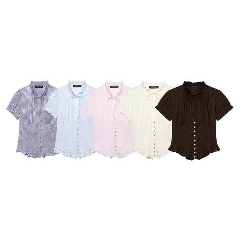 Damen Rüschenbluse mit geschlitztem Kragen und Knopfdetails Drune