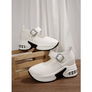 Damen Plateausneaker-Mules mit gestricktem Obermaterial, Schmuckriemen und skulpturierter Luftsohle Drune