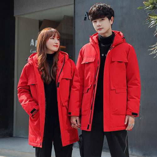 Unisex Gepolsterter langer Parka mit Kapuze Multifach-Taschen und winddichter Thermoisolierung Drune
