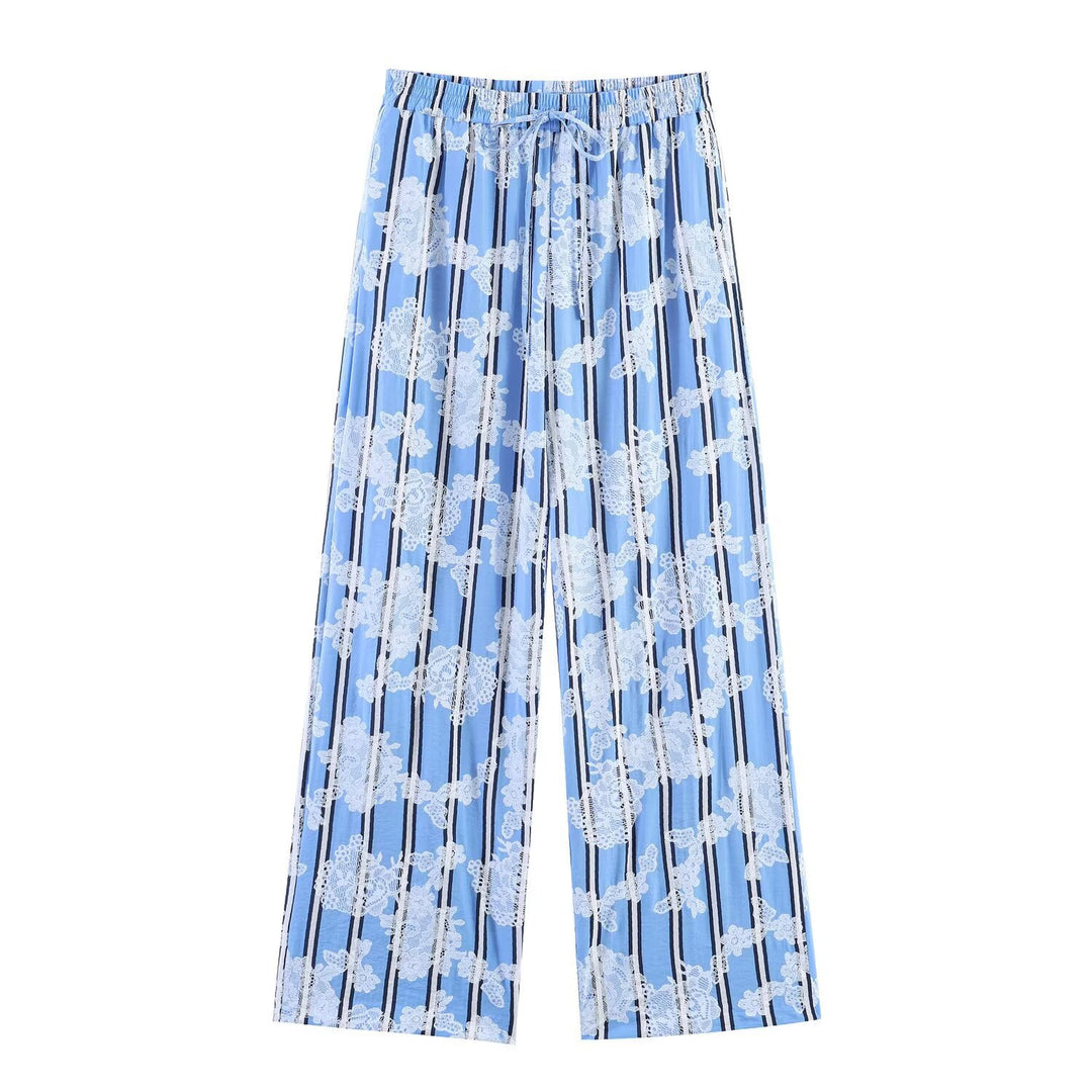 Damen Weite Palazzo-Hose mit elastischem Bund und floralem Streifen-Print Drune