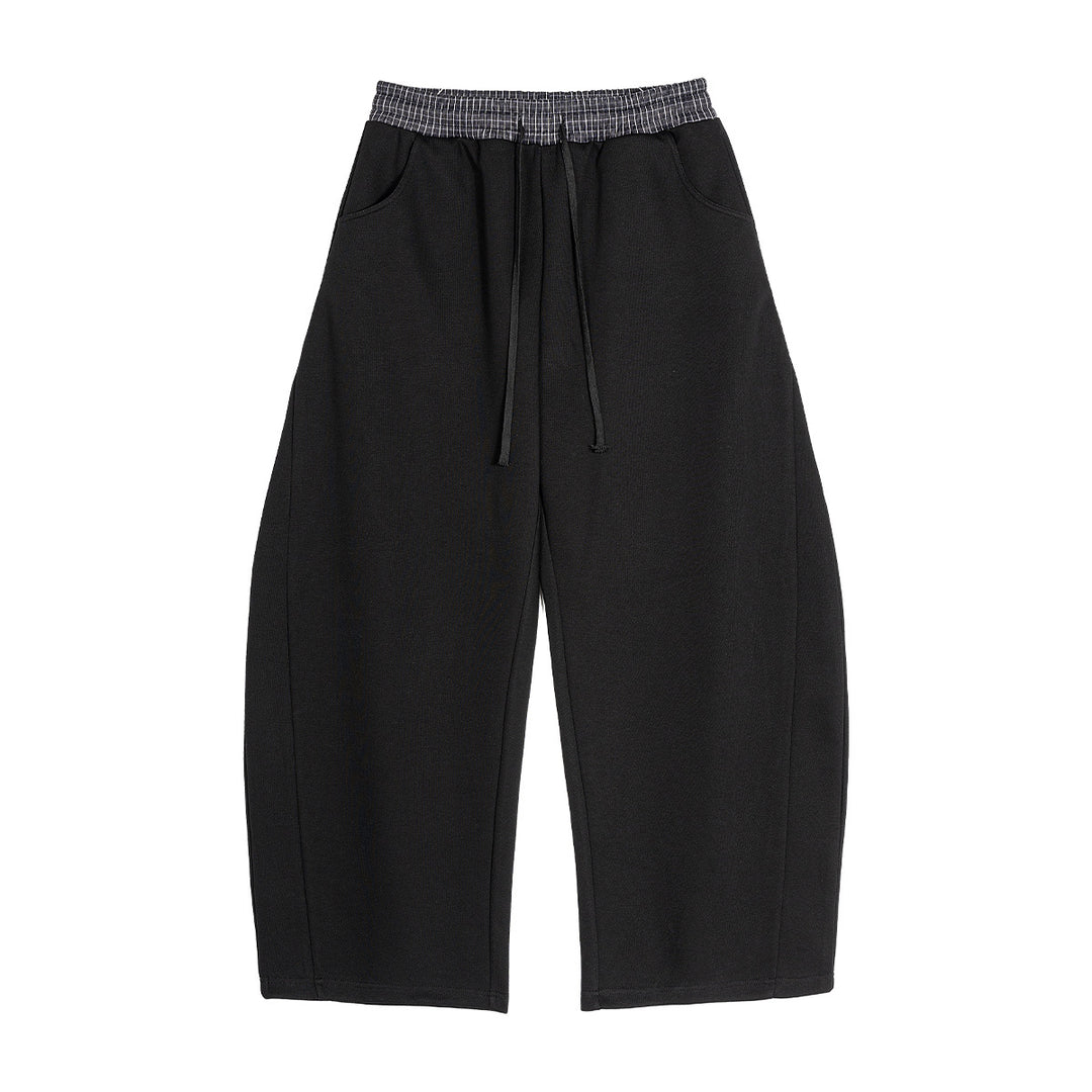 Damen Weite Cropped-Sweathose mit tiefem Schritt, Kordelzug und kontrastierendem Bund Drune