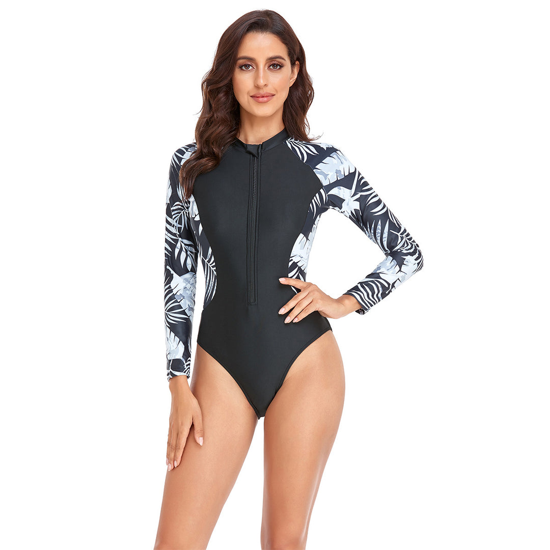 Damen Sportlicher Einteiler mit floralem Design und Reißverschluss Drune