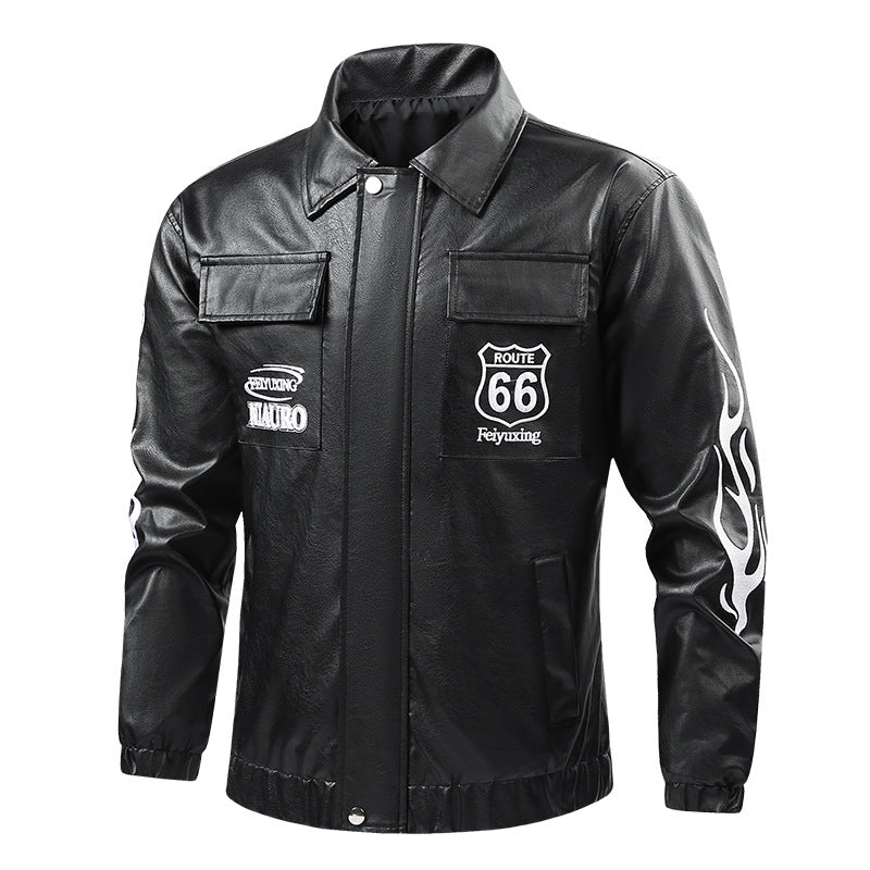 Men's  patch-detail street-style zip-up jacket with stand collar and graphic sleeve prints Drune