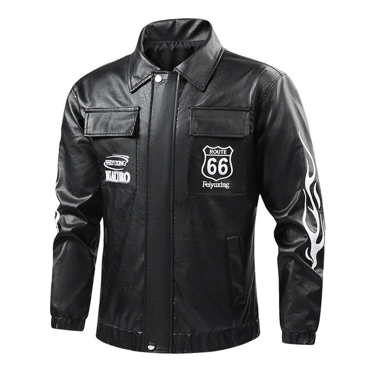 Men's  patch-detail street-style zip-up jacket with stand collar and graphic sleeve prints Drune