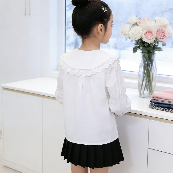 Mädchen Bluse mit eleganten Rüschen und großem Kragen Drune