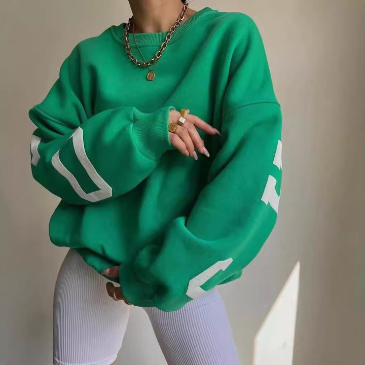Damen Oversized Sweatshirt mit Blockprint-Ärmeln und weitem Drop-Shoulder-Schnitt Drune