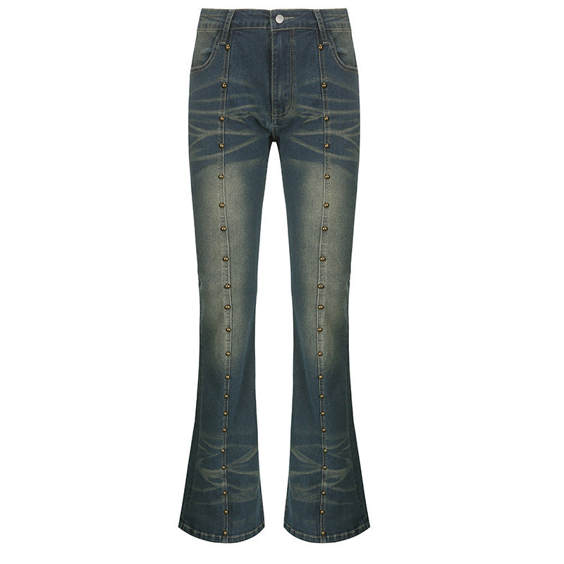 Damen Flared Jeans mit dekorativen Knopfdetails und herausragendem Denim-Finish Drune