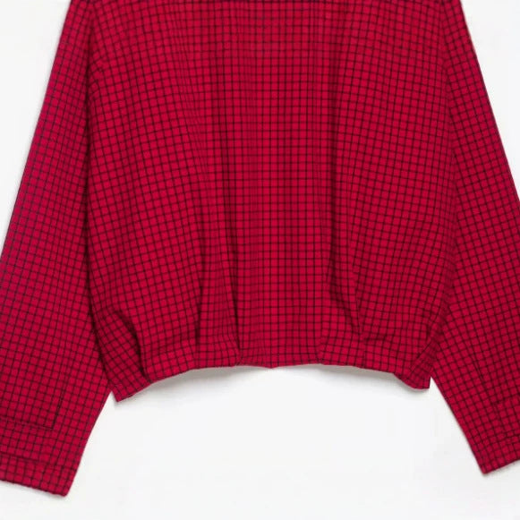 Damen Cropped Bomberjacke mit Stehkragen, Karomuster und elastischem Saum Drune