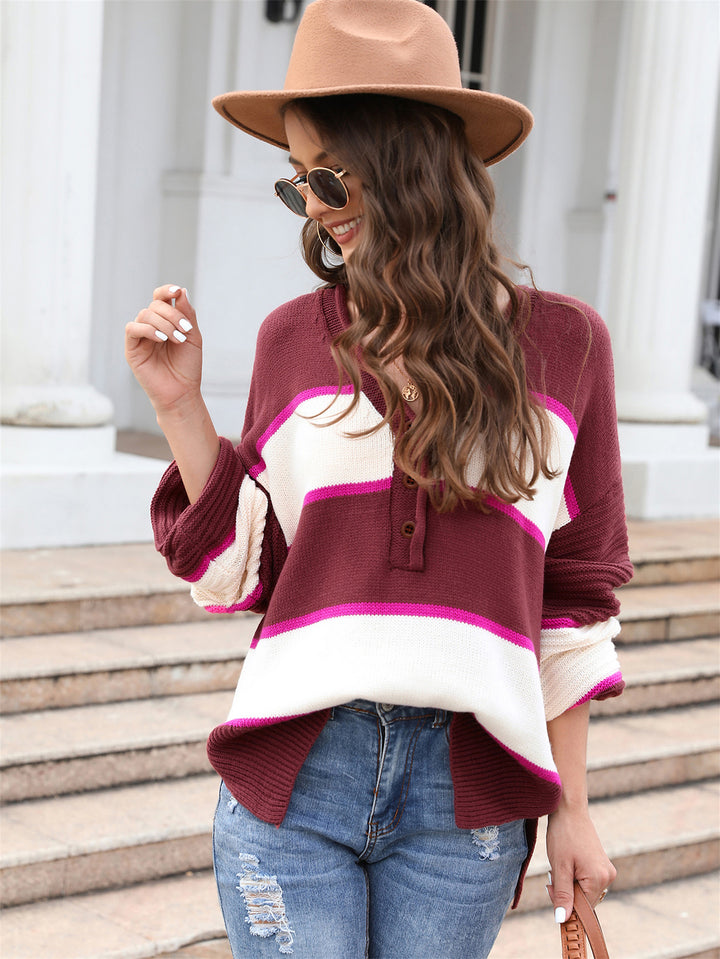 Damen lässiger Strickpullover mit Knopfleiste Drune