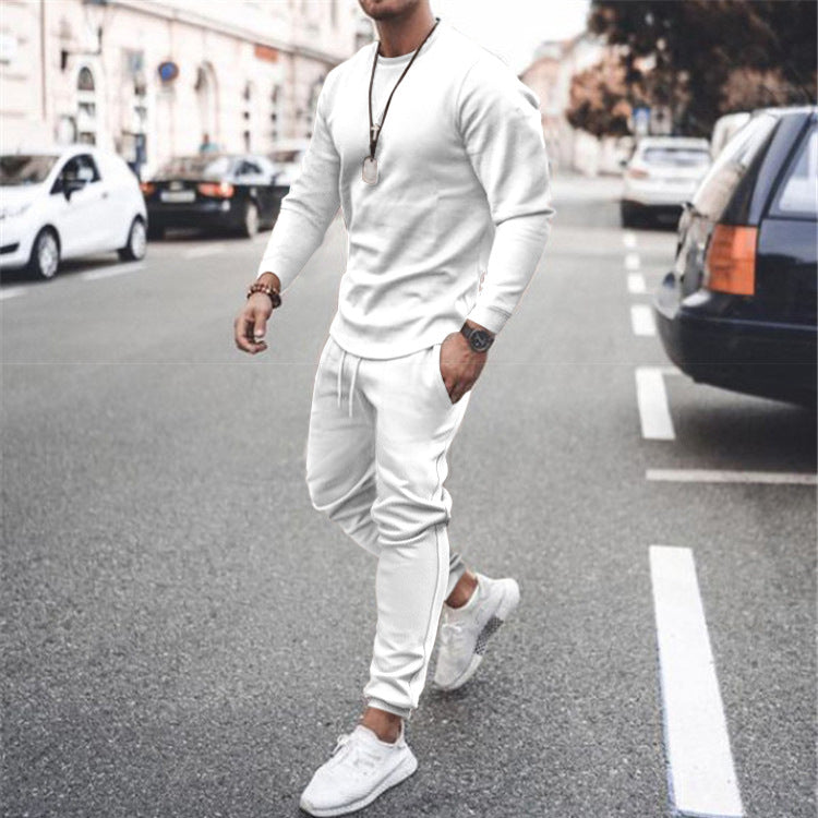 Herren Lässiges Rundhals-Trainingsset aus Stretch-Baumwollmix mit Kordel-Jogginghose Drune