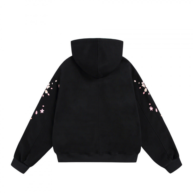 Unisex Oversize-Kapuzensweatshirt mit Kirschblüten-Print, Kängurutasche und lockerem Schnitt Drune