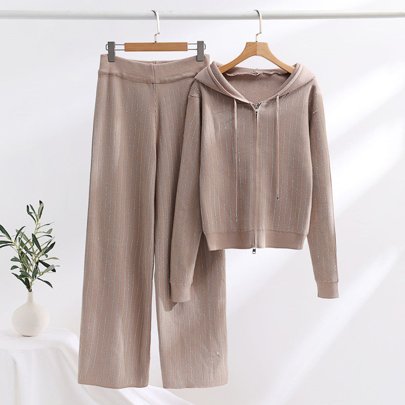 Damen modisches Loungewear-Set mit hohem Kragen und Reißverschluss Drune