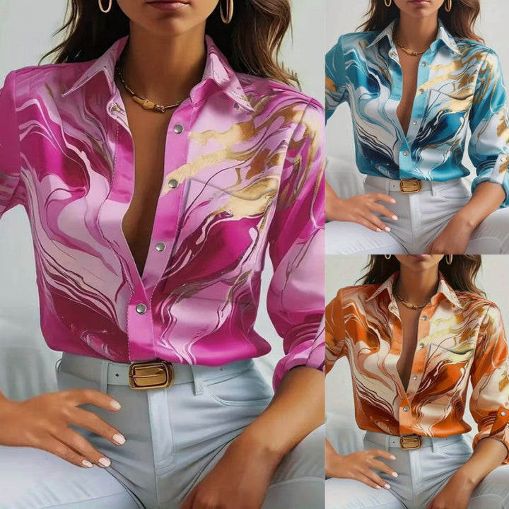 Damen Elegante Satinbluse mit maritimen Muster Drune