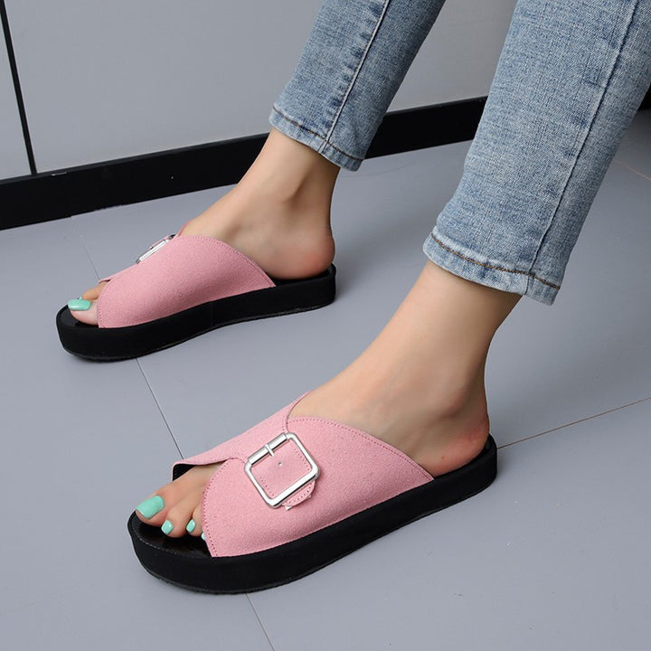 Damen komfortable Schlappen mit modischem Schnallen-Design Drune
