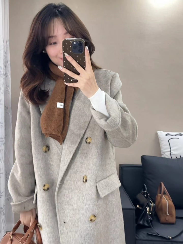 Damen Langer Oversized-Mantel mit doppelter Knopfreihe Drune