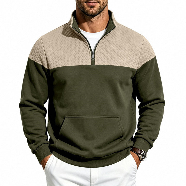 Herren Halbzip-Sweatshirt mit gesteppter Schulterpasse und Kängurutasche Drune