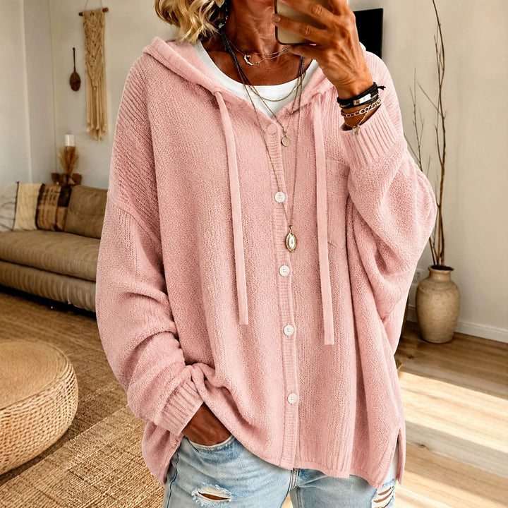 Damen Kapuzen-Cardigan aus strukturiertem Feinstrick mit Knopfleiste Drune